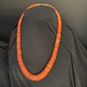 Sterling Silver Orange Coral Graduated Round Heishi Necklace